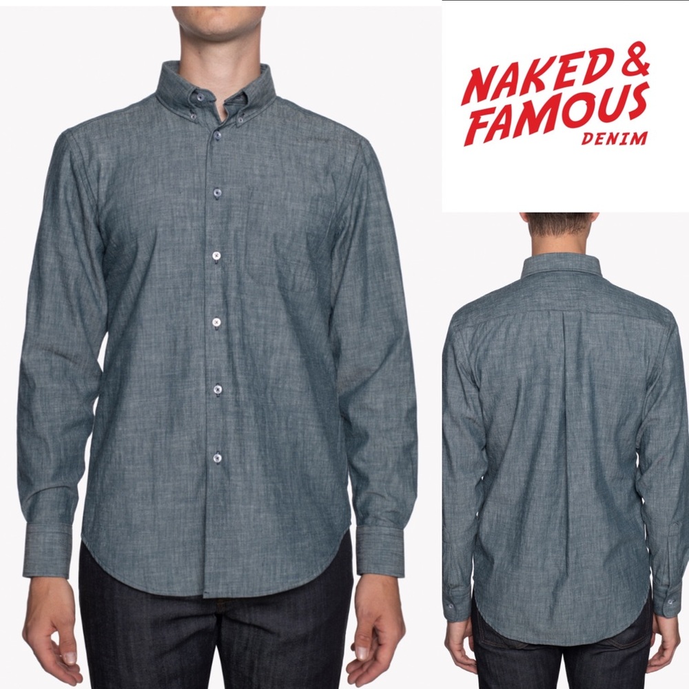 Naked & Famous Easy Shirt 5oz Japanese Cotton Chambray Blue Size Small